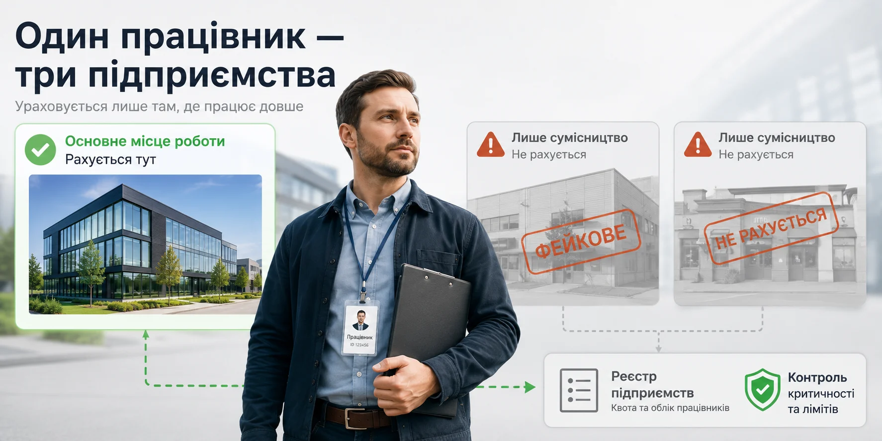 Один працівник і кілька підприємств у розрахунку квоти бронювання